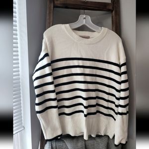 Philosophy Cream and Black Striped Cowlneck Sweater